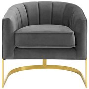 Vertical channel tufted performance velvet accent armchair in gray additional photo 2 of 6