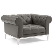 Tufted button upholstered leather chesterfield chair in gray additional photo 2 of 6