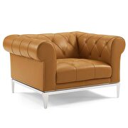 Tufted button upholstered leather chesterfield chair in tan additional photo 2 of 5