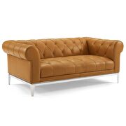 Tufted button upholstered leather chesterfield loveseat in tan additional photo 2 of 7
