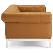 Tufted button upholstered leather chesterfield loveseat in tan additional photo 3 of 7