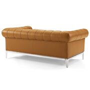 Tufted button upholstered leather chesterfield loveseat in tan additional photo 4 of 7