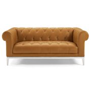 Tufted button upholstered leather chesterfield loveseat in tan additional photo 5 of 7