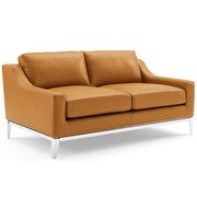 Stainless steel base leather loveseat in tan additional photo 2 of 6