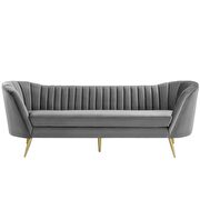 Vertical channel tufted curved performance velvet sofa in gray additional photo 2 of 6