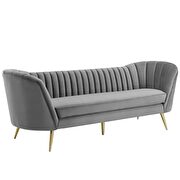 Vertical channel tufted curved performance velvet sofa in gray additional photo 3 of 6