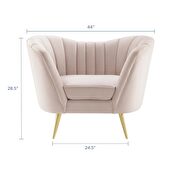 Vertical channel tufted curved performance velvet chair in pink additional photo 5 of 6