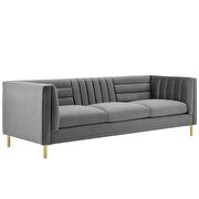 Channel tufted performance velvet sofa in gray additional photo 5 of 6
