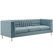 Channel tufted performance velvet sofa in light blue additional photo 5 of 6