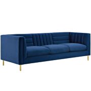 Channel tufted performance velvet sofa in navy additional photo 5 of 6
