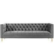 Tufted button performance velvet sofa in gray additional photo 2 of 5