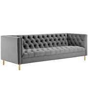 Tufted button performance velvet sofa in gray additional photo 3 of 5