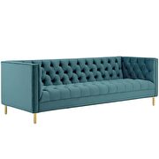 Tufted button performance velvet sofa in sea blue additional photo 3 of 5