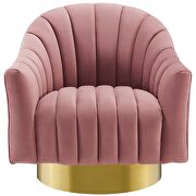 Vertical channel tufted accent lounge performance velvet swivel chair in dusty rose additional photo 4 of 5