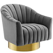 Vertical channel tufted accent lounge performance velvet swivel chair in gray additional photo 2 of 5