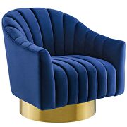 Vertical channel tufted accent lounge performance velvet swivel chair in navy additional photo 3 of 6