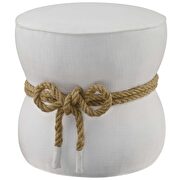 Nautical rope upholstered fabric ottoman in white additional photo 2 of 4