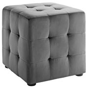 Tufted cube performance velvet ottoman in gray additional photo 2 of 4