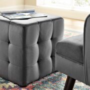 Tufted cube performance velvet ottoman in gray additional photo 5 of 4