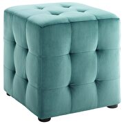 Tufted cube performance velvet ottoman in teal additional photo 2 of 4