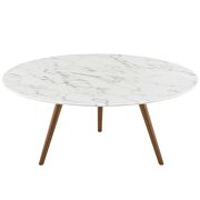 Round artificial marble coffee table with tripod base in walnut white by Modway additional picture 2