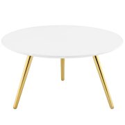 Round wood top coffee table with tripod base in gold white additional photo 3 of 2