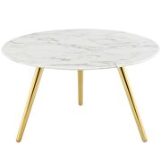 Round artificial marble coffee table with tripod base in gold white by Modway additional picture 2