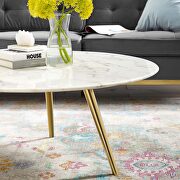 Round artificial marble coffee table with tripod base in gold white by Modway additional picture 3