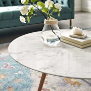 Round artificial marble coffee table with tripod base in walnut white by Modway additional picture 2