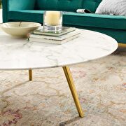 Round artificial marble coffee table with tripod base in gold white by Modway additional picture 2