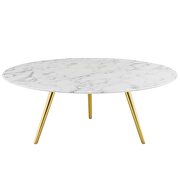 Round artificial marble coffee table with tripod base in gold white by Modway additional picture 3