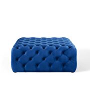 Tufted button large square performance velvet ottoman in navy additional photo 4 of 5