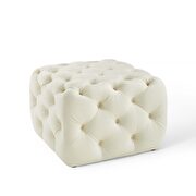 Tufted button square performance velvet ottoman in ivory additional photo 2 of 6