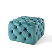 Tufted button square performance velvet ottoman in sea blue additional photo 3 of 6