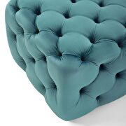 Tufted button square performance velvet ottoman in sea blue additional photo 5 of 6