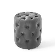 Tufted button round performance velvet ottoman in gray additional photo 2 of 4