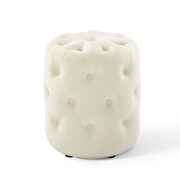 Tufted button round performance velvet ottoman in ivory additional photo 2 of 5