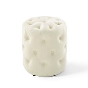 Tufted button round performance velvet ottoman in ivory additional photo 3 of 5