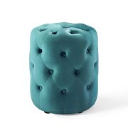 Tufted button round performance velvet ottoman in sea blue additional photo 2 of 5