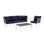 5 piece outdoor patio aluminum set in white/ navy by Modway additional picture 2