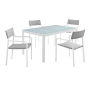 5 piece outdoor patio aluminum dining set in white/ gray by Modway additional picture 2