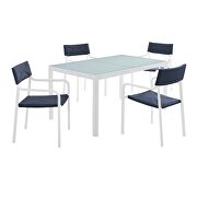 5 piece outdoor patio aluminum dining set in white/ navy by Modway additional picture 2