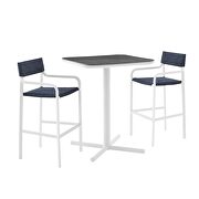 3 piece outdoor patio aluminum bar set in white/ navy by Modway additional picture 2
