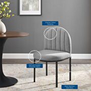 Channel tufted upholstered fabric dining side chair in black light gray additional photo 2 of 8