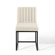Channel tufted sled base upholstered fabric dining chair in black beige additional photo 4 of 6