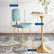 Performance velvet bar stool in sea blue additional photo 2 of 7
