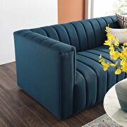 Channel tufted upholstered fabric sofa in azure additional photo 2 of 10