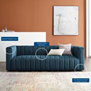 Channel tufted upholstered fabric sofa in azure additional photo 3 of 10