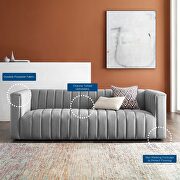 Channel tufted upholstered fabric sofa in light gray additional photo 2 of 9