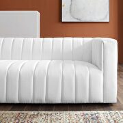 Channel tufted upholstered fabric sofa in white additional photo 2 of 9